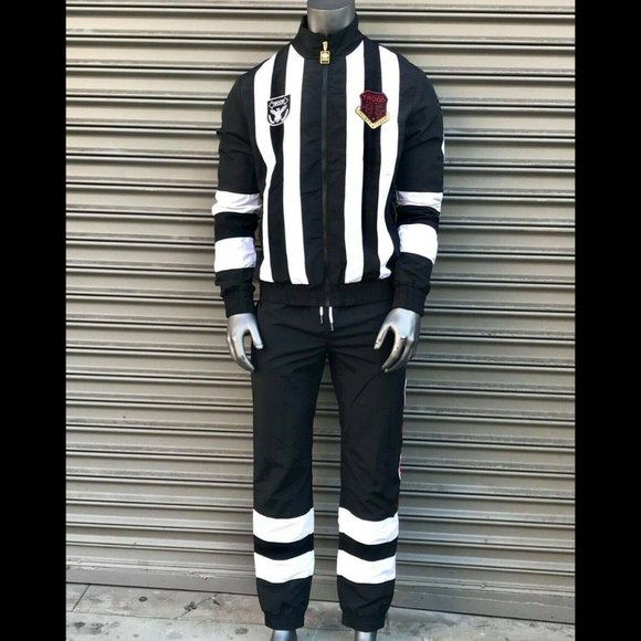 Men's Troop Black White Windbreaker Casual Tracksuit - Picture 4 of 6